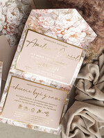 Zaproszenia ślubne Złote Glamour Poziome złote zaproszenia ślubne z medalionem, Kopertowe różowe zaproszenie na ślub złocone, zaproszenia na slub cywilny pudrowy róż3