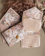 Zaproszenia ślubne Złote Glamour Poziome złote zaproszenia ślubne z medalionem, Kopertowe różowe zaproszenie na ślub złocone, zaproszenia na slub cywilny pudrowy róż10