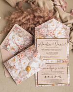 Zaproszenia ślubne Złote Glamour Poziome złote zaproszenia ślubne z medalionem, Kopertowe różowe zaproszenie na ślub złocone, zaproszenia na slub cywilny pudrowy róż12