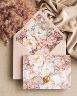 Zaproszenia ślubne Złote Glamour Poziome złote zaproszenia ślubne z medalionem, Kopertowe różowe zaproszenie na ślub złocone, zaproszenia na slub cywilny pudrowy róż7