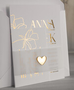 Zaproszenia ślubne Złote Glamour wyjątkowe delikatne zaproszenia ślubne, idealne na wesele ze złotem, zaproszenia na ślub ze złotymi literami, zaproszenia ślubne z opaską z kalki i złote serduszko1