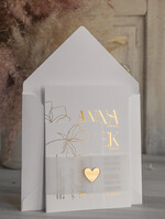 Zaproszenia ślubne Złote Glamour wyjątkowe delikatne zaproszenia ślubne, idealne na wesele ze złotem, zaproszenia na ślub ze złotymi literami, zaproszenia ślubne z opaską z kalki i złote serduszko3