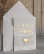 Zaproszenia ślubne Złote Glamour wyjątkowe delikatne zaproszenia ślubne, idealne na wesele ze złotem, zaproszenia na ślub ze złotymi literami, zaproszenia ślubne z opaską z kalki i złote serduszko6