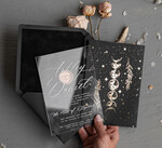 Zaproszenia ślubne Złote Glamour czarne zaproszenia na ślub, fazy księżyca zaproszenia ślubne, wyjątkowe zaproszenia slubne z fazami księżyca, czarne i złote zaproszenia ślubne  3