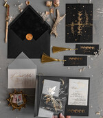 Zaproszenia ślubne Złote Glamour czarne zaproszenia na ślub, fazy księżyca zaproszenia ślubne, wyjątkowe zaproszenia slubne z fazami księżyca, czarne i złote zaproszenia ślubne  6