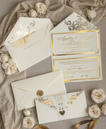 Zaproszenia ślubne Złote Glamour złote zaproszenia ślubne zamykane w kopertę, Kopertowe zaproszenie na ślub w złocie, zaproszenia na ślub w stylu glamour, złote napisy na zaproszeniach ślubnych10