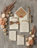 Zaproszenia ślubne Boho  Proste Boho Zaproszenia Ślubne Trawa Pampasowa  Minimalistyczne Zaproszenia na Ślub Delikatne Zaproszenie Ślubne welurowa koperta zaproszenie ze wstążką 0