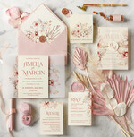 Zaproszenia ślubne Boho  Boho Różowe Zaproszenia Ślubne Trawa Pampasowa  Minimalistyczne Zaproszenia na Ślub Delikatne Zaproszenie Ślubne0