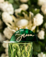 Winietki glamour eleganckie winietki na stół weselny wizytówki ślubne, złote glamour winietki na stoły weselne, zielone winietki na ślub0