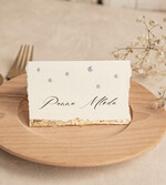 Winietki glamour winietki na stoły weselne z perełkami, winietki ślubne ze złotem, winietka na stół weselny z płatkami złota, winietki na stoły weselne ze złotem, winietki zdobione płatkami złota i perełkami0