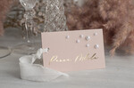 Winietki glamour winietki z perełkami ślubne wizytówki z perełkami winietki na stół weselny, różowo złote winietki z perełkami, eleganckie winietki ślubne z perełkami4