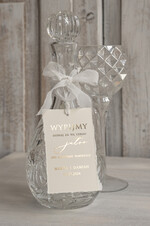 Zawieszki na butelki glamour zawieszki na butelkę weselną, złote zawieszki z weselnymi wierszykami, darte zawieszki ślubne, wydzierane zawieszki na butelkę  4