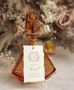 Zawieszki na butelki glamour szarpana zawieszka na wino weselne platki złota, złocona etykieta na wódkę zawieszka na alkohol weselny, darte zawieszki z płatkami złota0