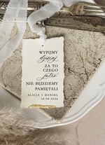 Zawieszki na butelki glamour darte brzegi na zawieszkach ślubnych, ślubne zawieszki z płatkami złota, zawieszka na ślubny alkohol śmieszne wierszyki na zawieszkach ślubnych0