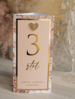 Menu glamour menu i numerek na stół weselny, karta dań weselnych, różowo złote menu weselne, menu i numerek na stół w jednym, eleganckie menu na stół weselny10