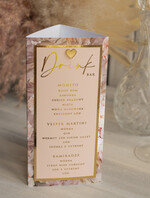 Menu glamour menu i numerek na stół weselny, karta dań weselnych, różowo złote menu weselne, menu i numerek na stół w jednym, eleganckie menu na stół weselny12