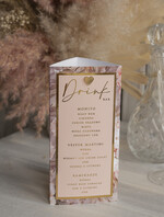 Menu glamour menu i numerek na stół weselny, karta dań weselnych, różowo złote menu weselne, menu i numerek na stół w jednym, eleganckie menu na stół weselny15