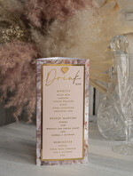 Menu glamour menu i numerek na stół weselny, karta dań weselnych, różowo złote menu weselne, menu i numerek na stół w jednym, eleganckie menu na stół weselny16