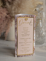 Menu glamour menu i numerek na stół weselny, karta dań weselnych, różowo złote menu weselne, menu i numerek na stół w jednym, eleganckie menu na stół weselny17