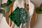 Menu glamour karta dań na weselu, akrylowe menu weselne, karta dań z zielonej pleksy, menu weselne w stylu glamour, karta drinków, zielone menu weselne3