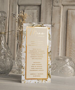 Menu glamour karta drinków, karta dań treść dowolna menu weselne plan podawania posiłków, złote lub srebrne napisy, złote menu weselne, leżące menu weselne5