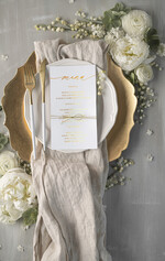 Menu glamour menu ślubne z planem posiłków, eleganckie zlocone litery wasza treść0