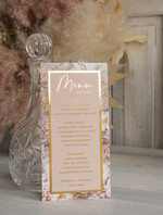 Menu glamour karta dań weselnych menu weselne plan podawania posiłków, złote lub srebrne napisy wasza treść, różowo złote menu weselne3