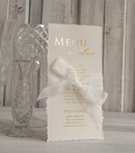 Menu glamour menu ślubne z planem posiłków, złote napisy dowolna treść menu ślubnego, wydzierane brzegi elegancka złota karta dań na weselu3