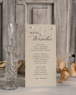 Menu glamour Menu weselne nowoczesne z perełkami, karta dań na weselu, proste i eleganckie menu ślubne, perełki na menu ozdoba stołu weselnego 1