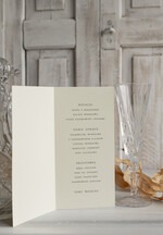 Menu glamour menu weselne na stoły plan podawania posiłków, menu weselne z płatkami złota i perełkami, złocone menu na stół weselne leżąca lub stojąca karta dań 3