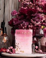 Menu glamour eleganckie menu weselne w różowych kolorach, karta dań z pleksy, weselne menu do postawienia na stole, złote menu na stół weselny, złote menu4