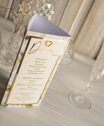 Menu glamour karta drików, menu i numerek na stół weselny, karta dań weselnych, złote menu weselne, menu i numerek na stół w jednym, eleganckie menu na stół weselny1