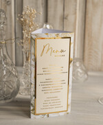 Menu glamour karta drików, menu i numerek na stół weselny, karta dań weselnych, złote menu weselne, menu i numerek na stół w jednym, eleganckie menu na stół weselny0