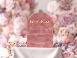 Menu glamour welurowa karta dań na weselu, menu weselne w stylu glamour, różowe menu weselne, karta podawania dań podczas wesela, welurowe różowe menu weselne2