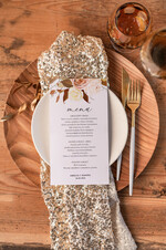 Menu glamour ślubne menu z planem podawania dań wesenych, zlocone napisy dowolna treść0