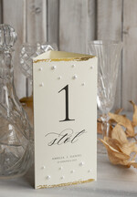 Menu glamour stojące menu na stół weselny, menu i numerek na stół w jednym karta dań i karta drinków, złote menu weselne z perełkami dowolna treść 1