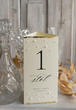 Menu glamour stojące menu na stół weselny, menu i numerek na stół w jednym karta dań i karta drinków, złote menu weselne z perełkami dowolna treść 3