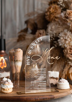 Menu glamour karta deserów na weselu, akrylowe menu weselne, stojąca karta dań, menu weselne w stylu glamour, karta drinków, złote menu weselne10