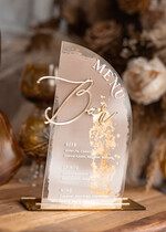 Menu glamour elegancka karta drinków na weselu, akrylowe menu weselne, stojąca karta dań, menu weselne w stylu glamour, karta drinków, złote menu weselne 8