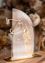 Menu glamour elegancka karta drinków na weselu, akrylowe menu weselne, stojąca karta dań, menu weselne w stylu glamour, karta drinków, złote menu weselne 4