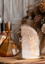 Menu glamour elegancka karta drinków na weselu, akrylowe menu weselne, stojąca karta dań, menu weselne w stylu glamour, karta drinków, złote menu weselne 9