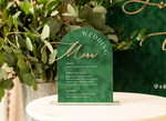 Menu glamour welurowa karta dań na wesele, menu weselne w stylu glamour, zielone menu weselne, karta podawania dań podczas wesela, welurowe zielone menu weselne2