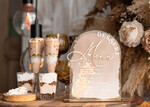 Menu glamour elegancka forma karty deserów na weselu, akrylowe menu weselne, stojąca karta deserów, menu weselne w stylu glamour, złote menu weselne2