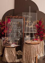 Menu glamour nowoczesna forma karty dań na weselu, akrylowe menu weselne, stojąca karta dań, menu weselne w stylu glamour2