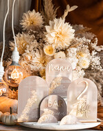 Menu glamour eleganckie menu weselne w beżowych kolorach, karta drinków z pleksy, weselne menu stołu szwedzkiego do postawienia na stole, złote menu na stół weselny, złota karta dań12