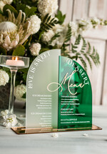 Menu glamour menu ślubne, karta dań na wesele, karta menu na wesele, zielone menu weselne, menu z zielonej pleksy2