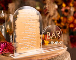 Menu glamour nowoczesna forma karty drinków na weselu, akrylowa karta drinków, stojąca karta drinków, złote napisy na stoły weselne 3