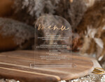 Menu glamour nowoczesna forma karty dań na weselu, akrylowe menu weselne, stojąca karta dań, menu weselne w stylu glamour 1