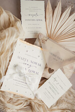 Zestawy Próbkowe próbki zaproszeń Próbka darte złocone zaproszenia ślubne z perełkami, Serwis Probkowy minimalistyczne zaproszenie na ślub z perełkami i kalkową kopertą, rwane złocone zaproszenie na ślub cywilny perły2