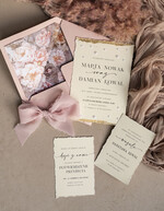 Zestawy Próbkowe próbki zaproszeń Próbka darte złocone zaproszenia ślubne z perełkami, różowe peonie zaproszenie na ślub z perełkam, rwane złocone zaproszenie na ślub cywilny perły i piwonie1